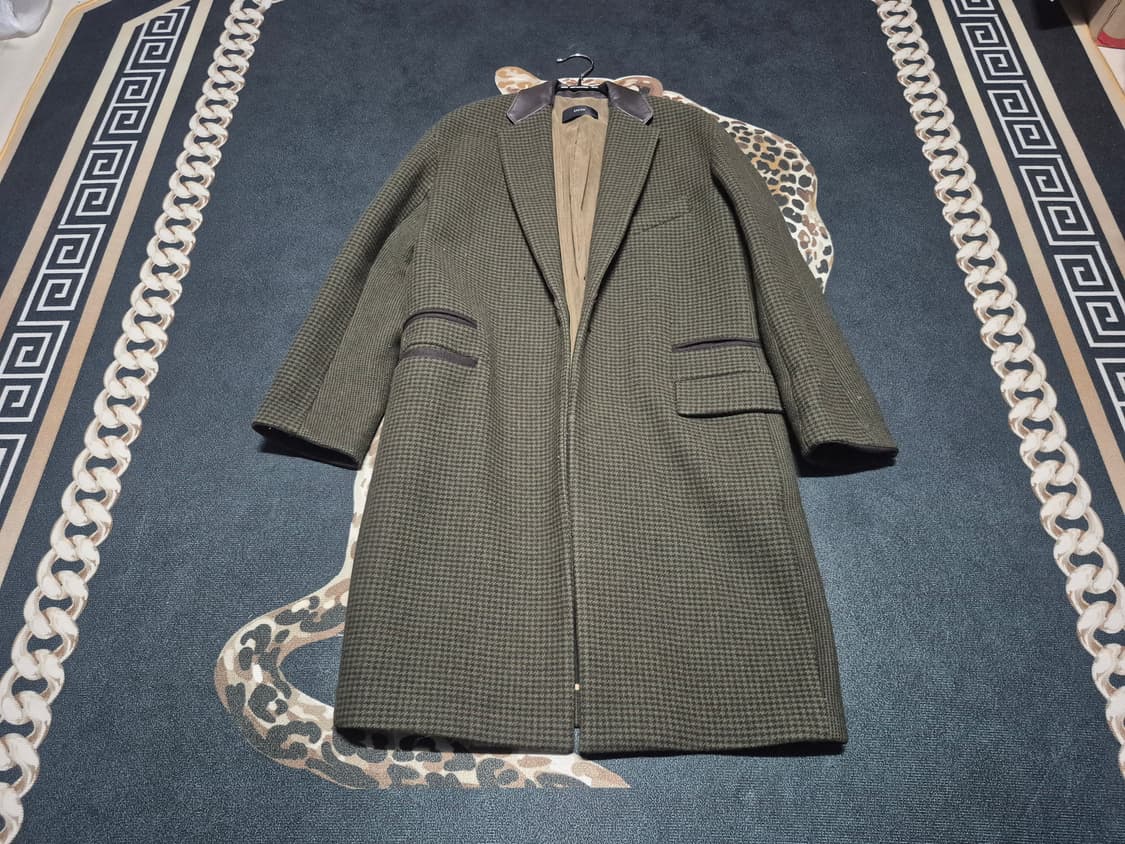 한섬 시스템 레더카라 하운드투스 체크 울 코트 상품이미지1