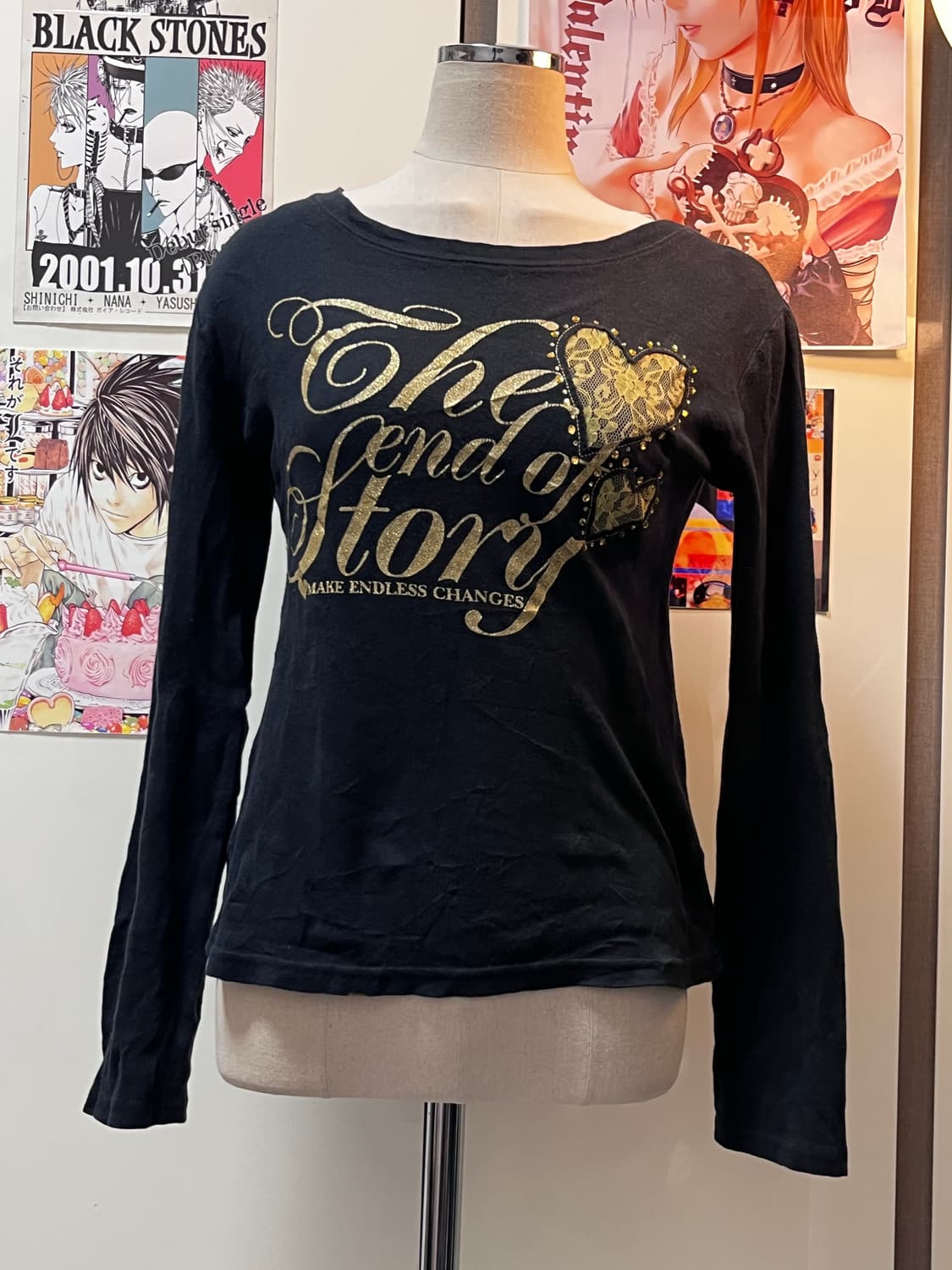 Cornflake y2k 갸루 레터링 하트 레이스 큐빅 롱슬리브 상품이미지1