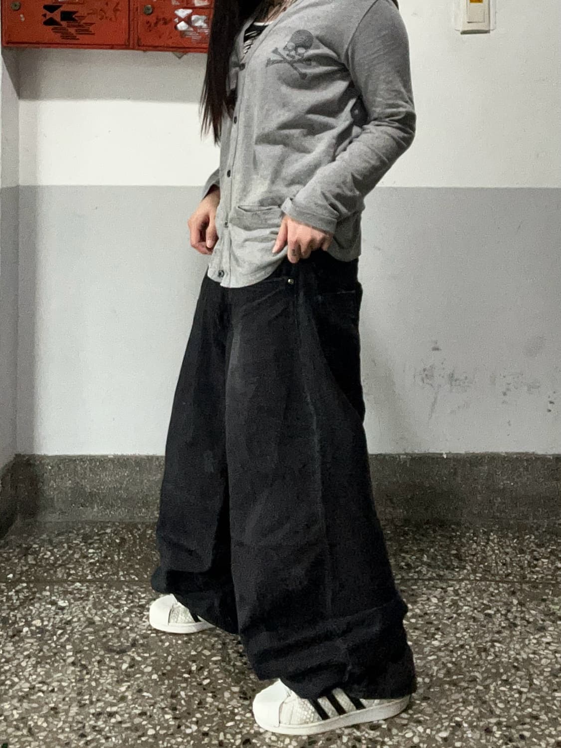 90s 블랙 백포켓 지퍼 워싱데님 와이드팬츠 상품이미지3