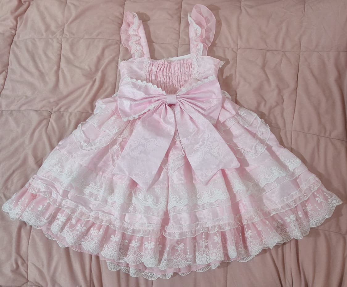 새상품) 핑크 레이스 프릴 리본 로리타 양산형 히메 상품이미지2