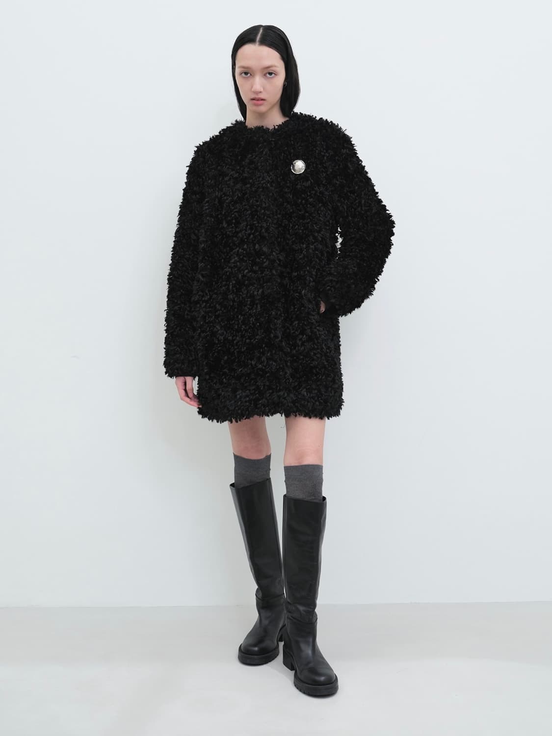 Yunse 윤세 하프 퍼코트 블랙 상품이미지4