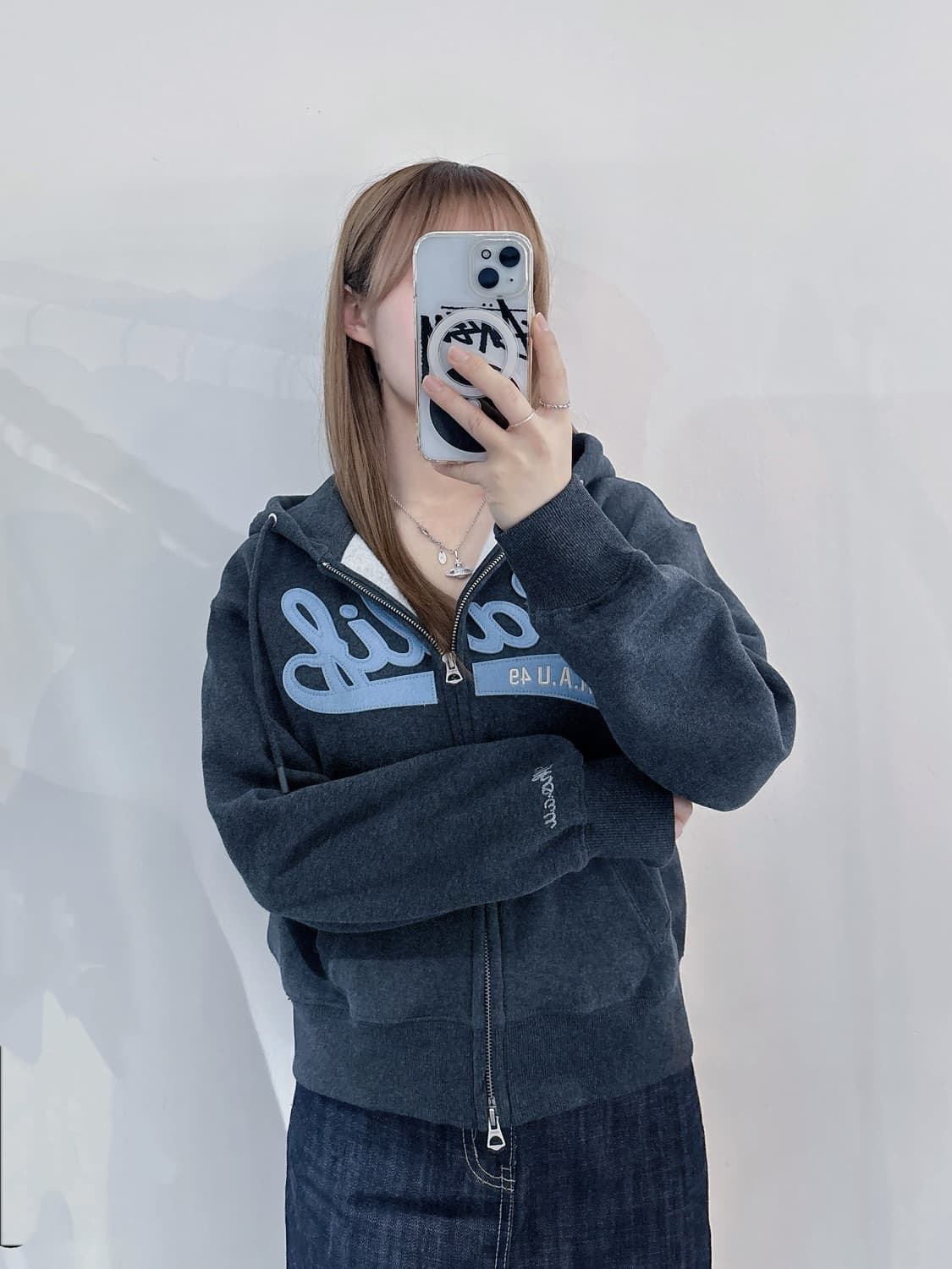 후아유 빅로고 차콜 투웨이 후드집업 상품이미지3