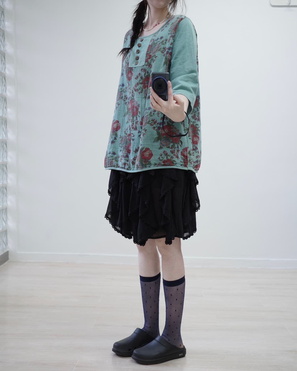 Blue-green flower blouse 상품이미지3