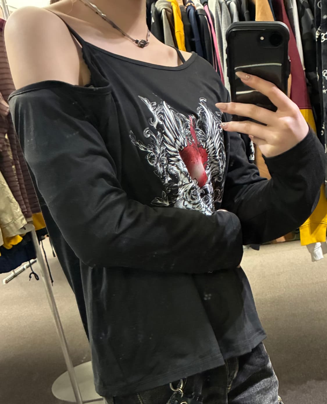 M)Japanese vintage 여성 y2k 오프숄더 롱슬리브 상품이미지1