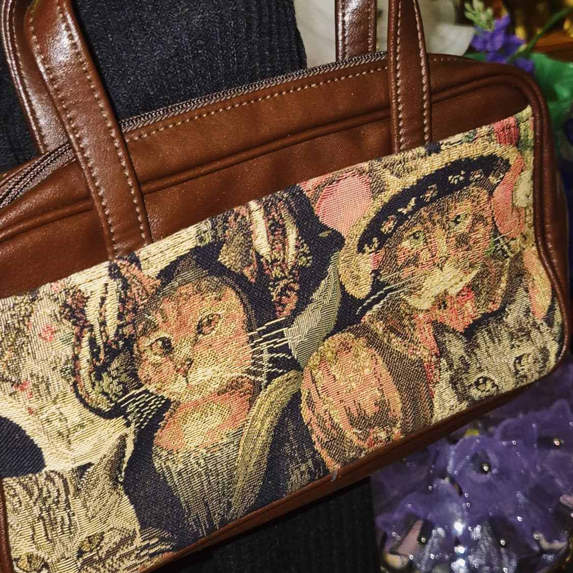 90s 도쿄 야마토야 고블랭 엔틱 고양이 핸드백 상품이미지7