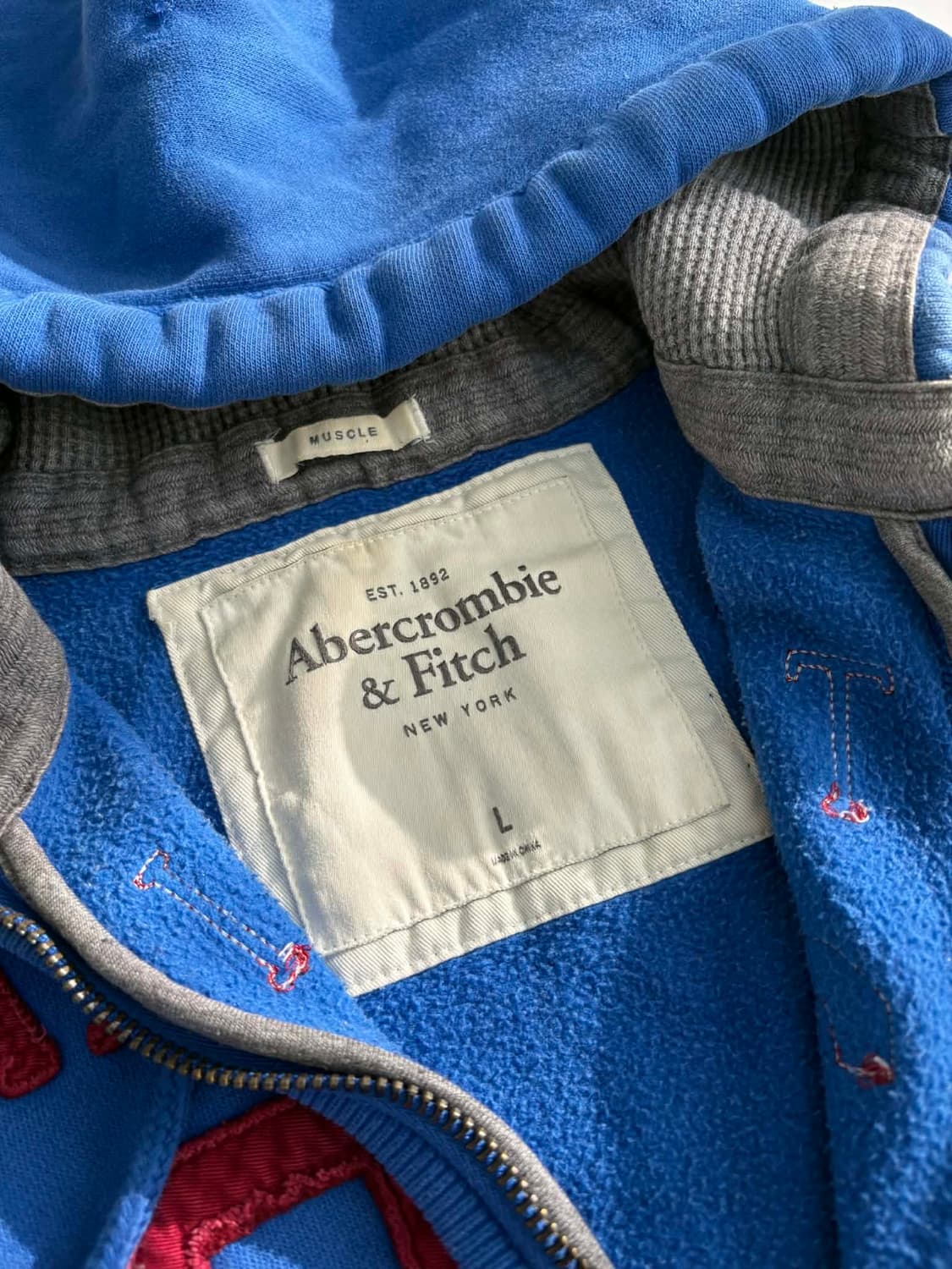 [L] 아베크롬비 블루 버건디 후드집업 상품이미지3
