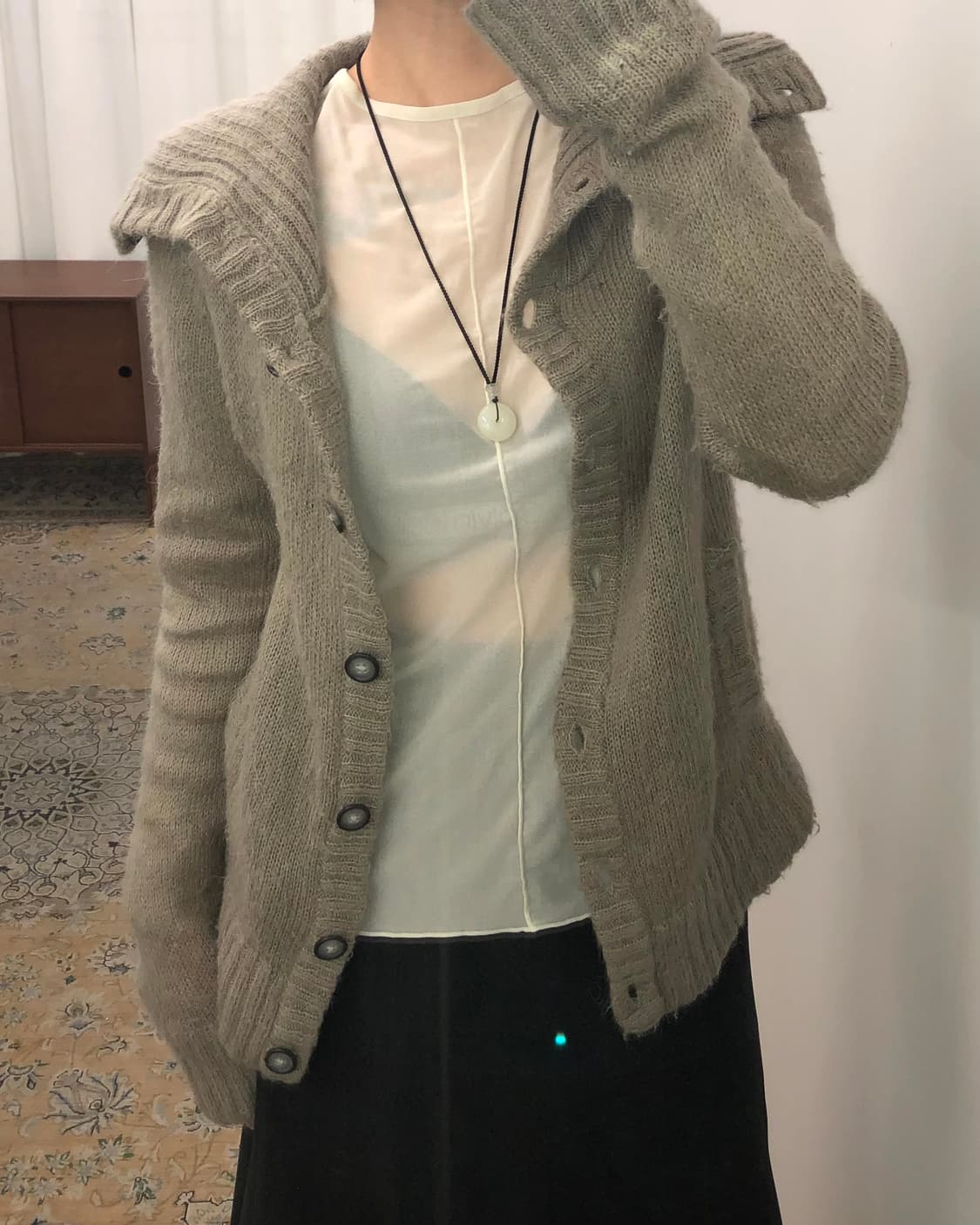 브라운 하이넥 가디건 상품이미지5