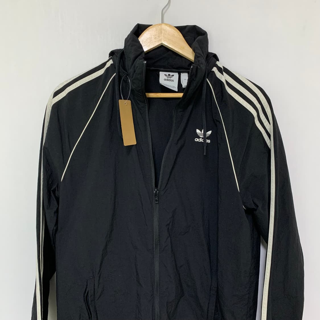 아디다스 삼선 트랙탑 바람막이 후드 투웨이 지퍼 자켓 블랙 상품이미지8