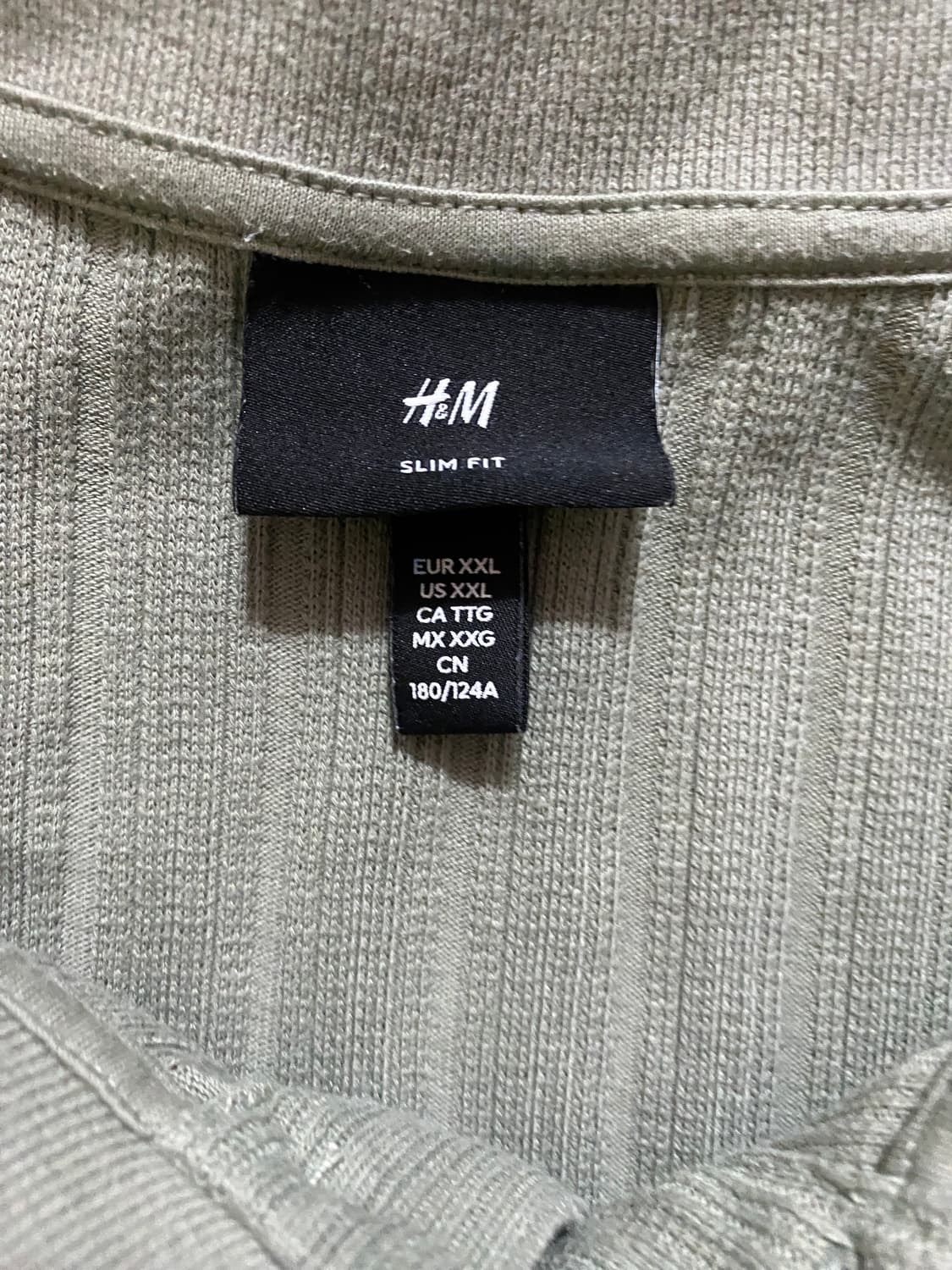 H&M 슬림핏 카키색 골지 폴로티셔츠 XXL (110) 상품이미지2
