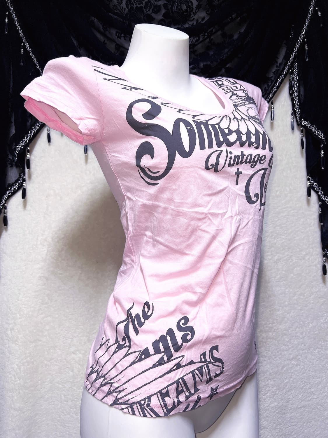 글리츠 glitz y2k 펑크 갸루 날개 윙 해골 레터링 프린팅반팔 핀터 상품이미지6