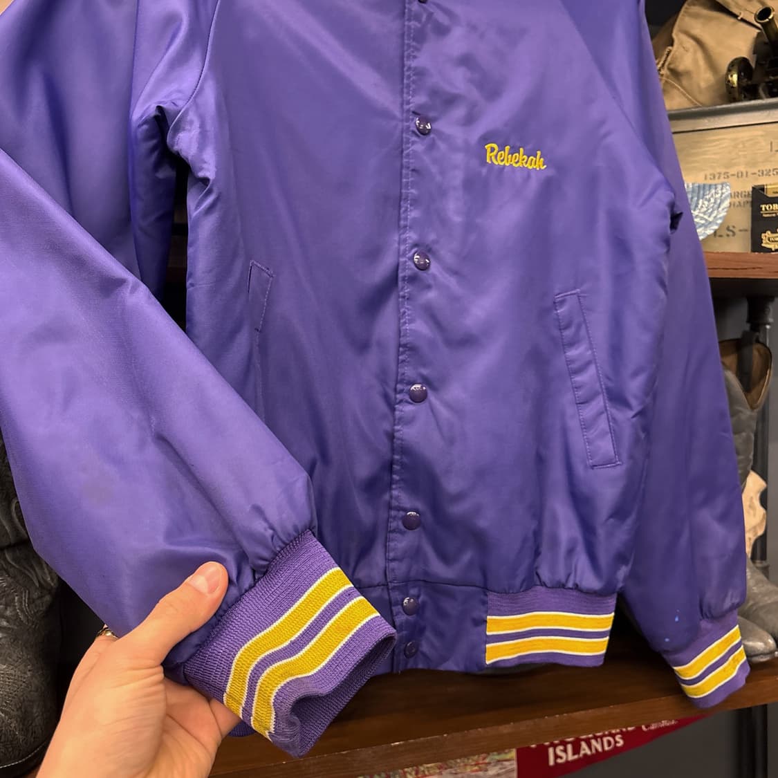 90s 하트웰 하이틴 스펠아웃 레터링 사틴 바시티 자켓 N781 상품이미지4