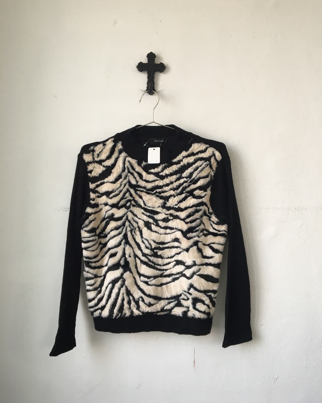 pattern fur layered high neck knit 상품이미지2