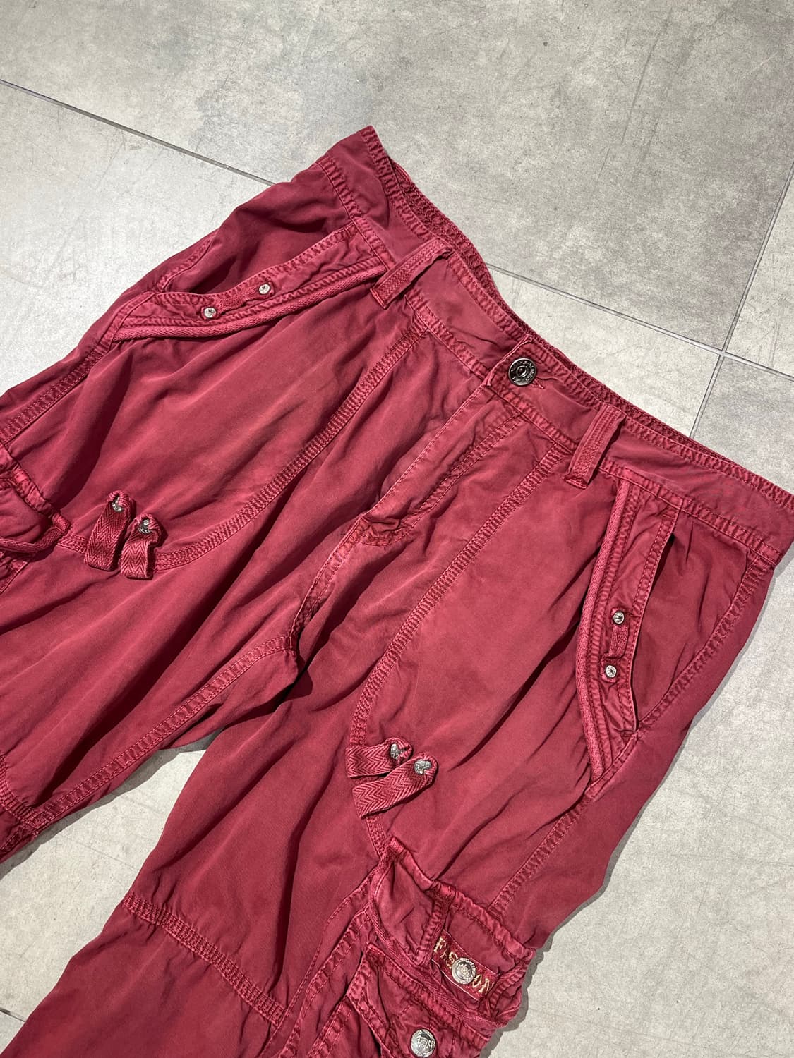 일본 빈티지 락펑크 버건디 카고 숏팬츠 반바지 상품이미지4