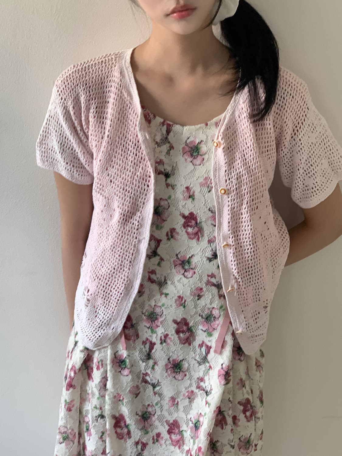 Punching button knit cardigan(pink) 상품이미지4