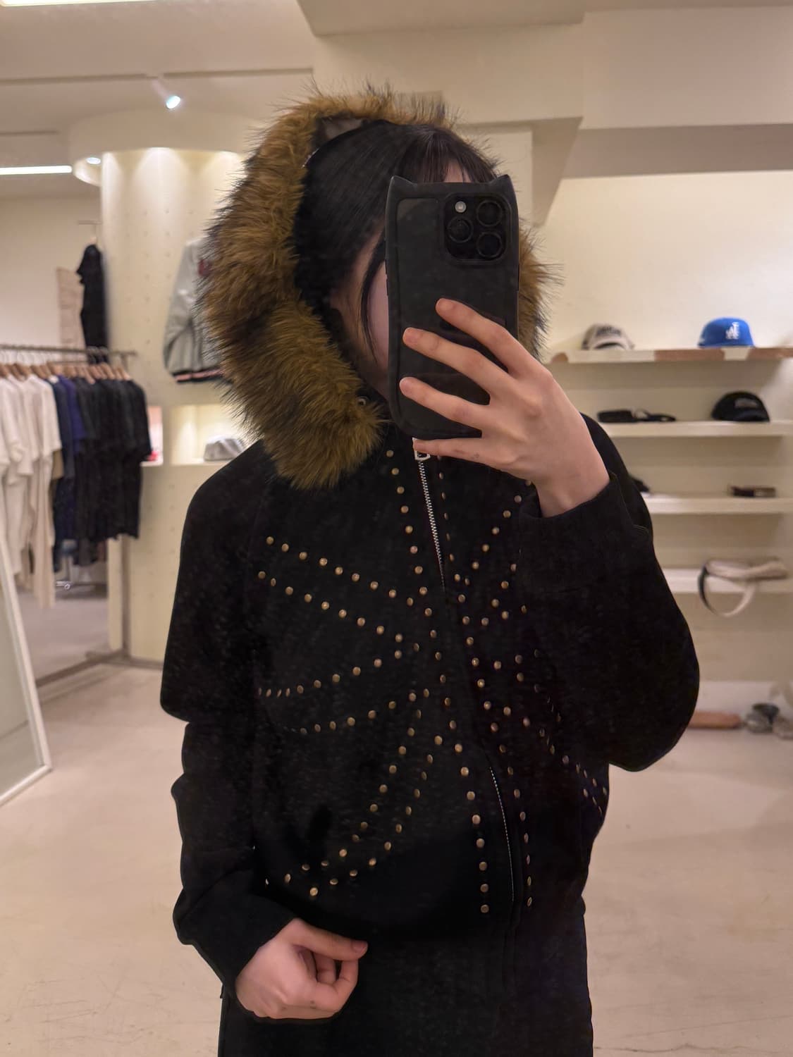 Y2K 빈티지 도트 울프죠 후드 집업  U5 상품이미지2