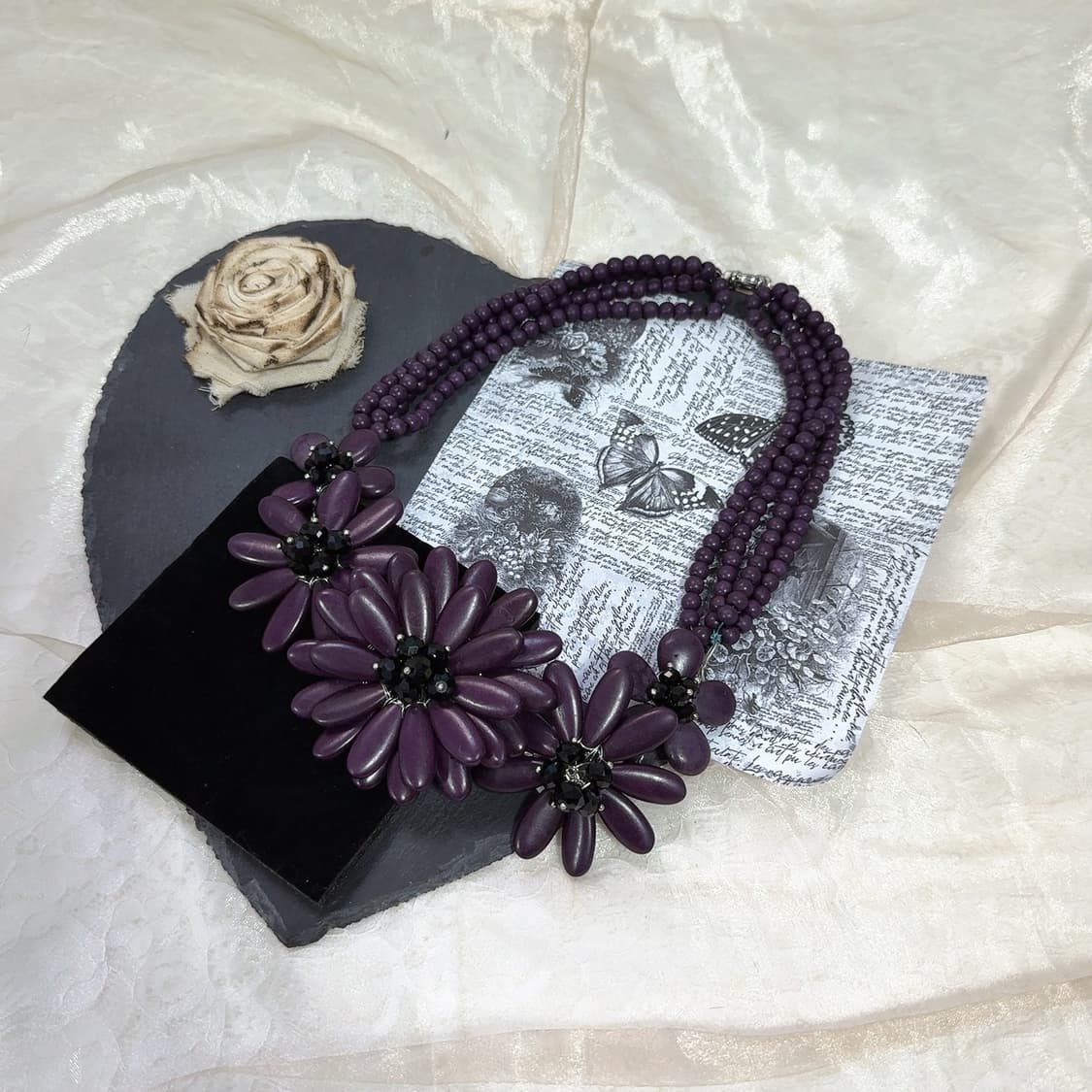 빈티지 다크 보라 송석 레이어드 목걸이 상품이미지2