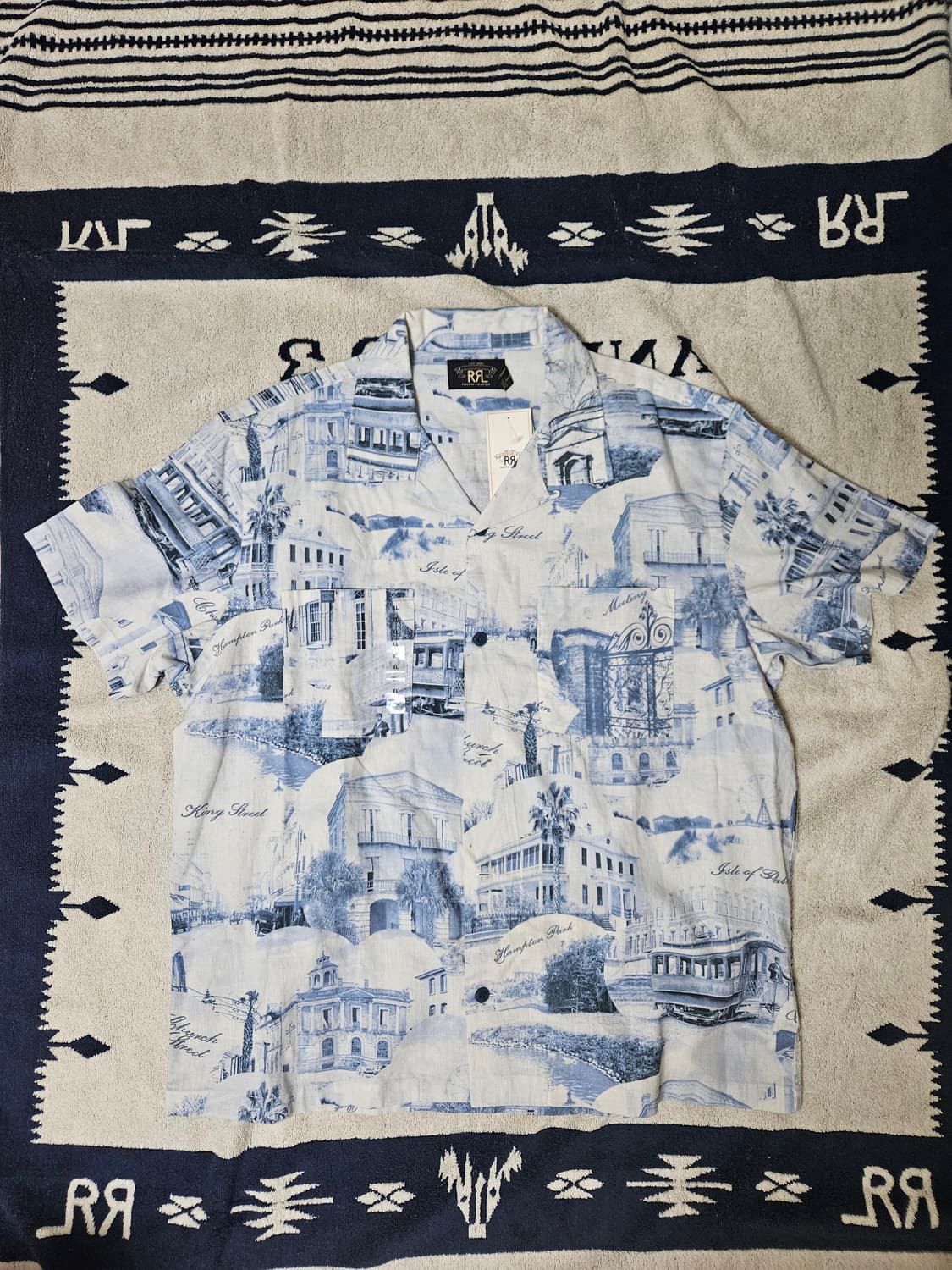 RRL 포스트카드 프린트 반팔 셔츠 XL 상품이미지1