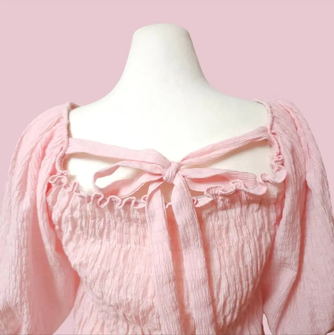 스모크밴딩 핑크 블라우스 상품이미지5