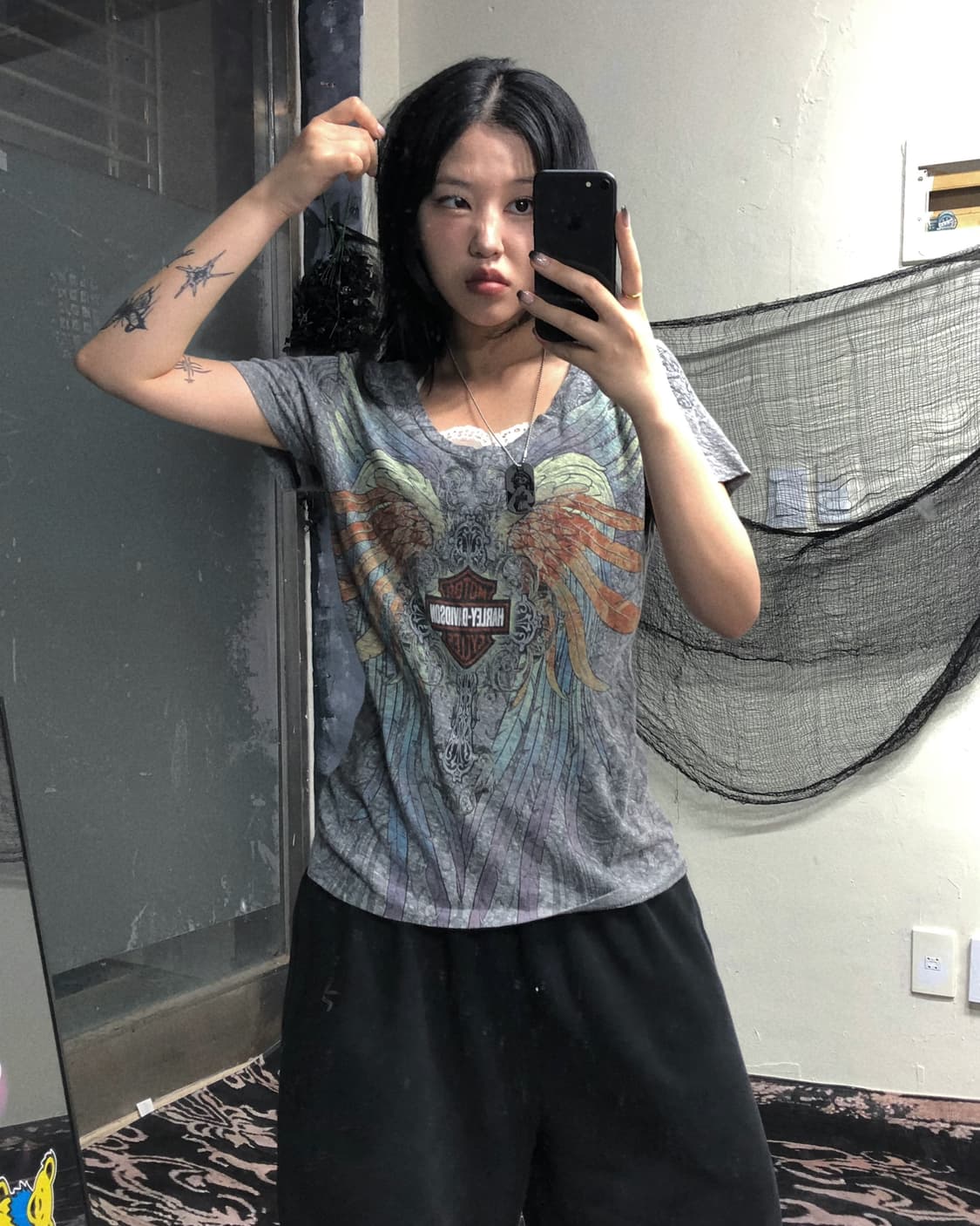 할리데이비슨 타투 프린팅 반팔 탑 상품이미지2