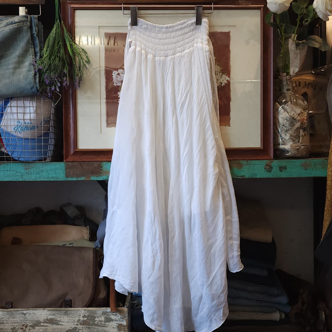 90s 빈티지 스커트 유럽  화이트 스커트 밴딩 허리끈 상품이미지2