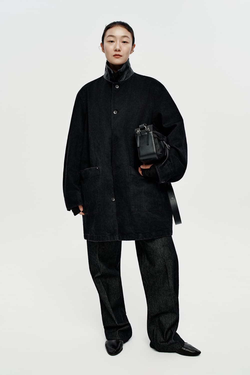 유스 26ss 레더칼라 데님 하프코트 L 상품이미지5