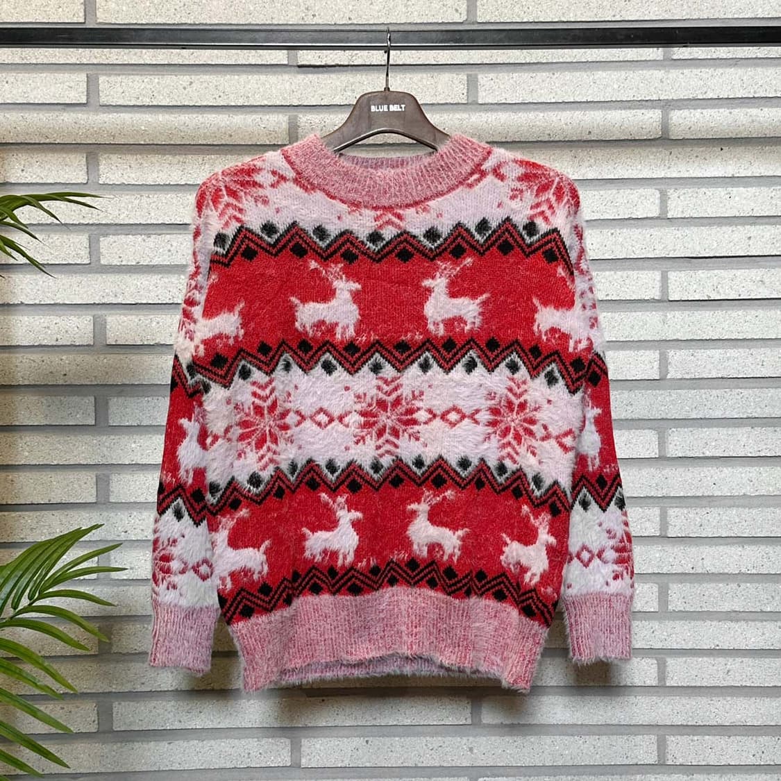 USA VINTAGE 니트 노르틱 루돌프 패턴 배색 디테일 핑크 레드 상품이미지2