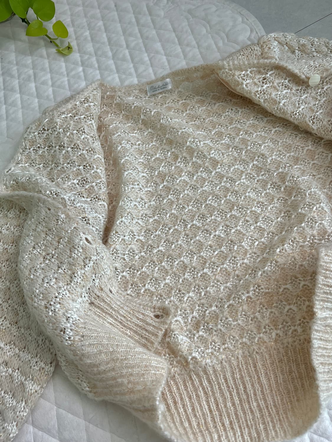 울 30 크림 골드사 레이스 짜임 가디건  상품이미지6