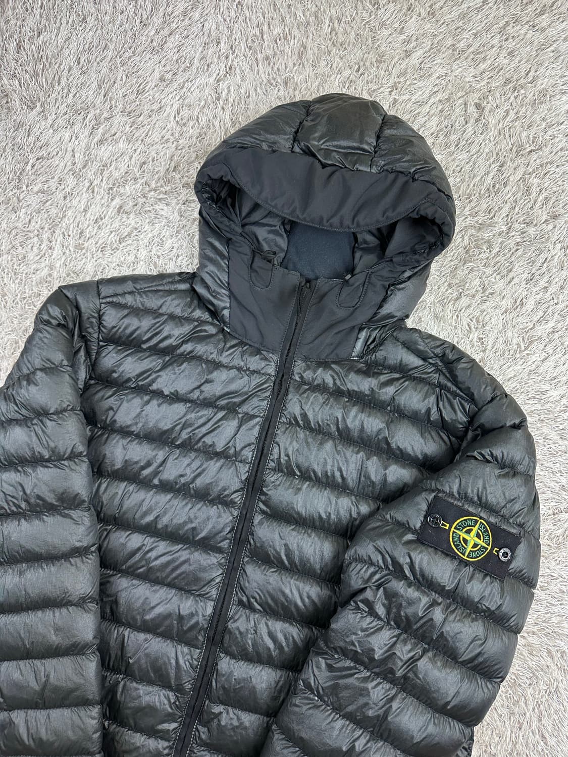[XL] 백화점판 정품 스톤아일랜드 가먼트다이드 후디 푸퍼 경량패딩 블랙 상품이미지1