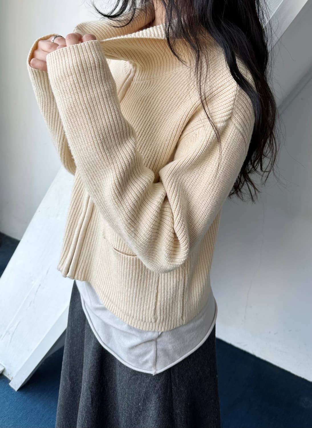 Middle gauge knitted 2way neck zip parka 상품이미지7