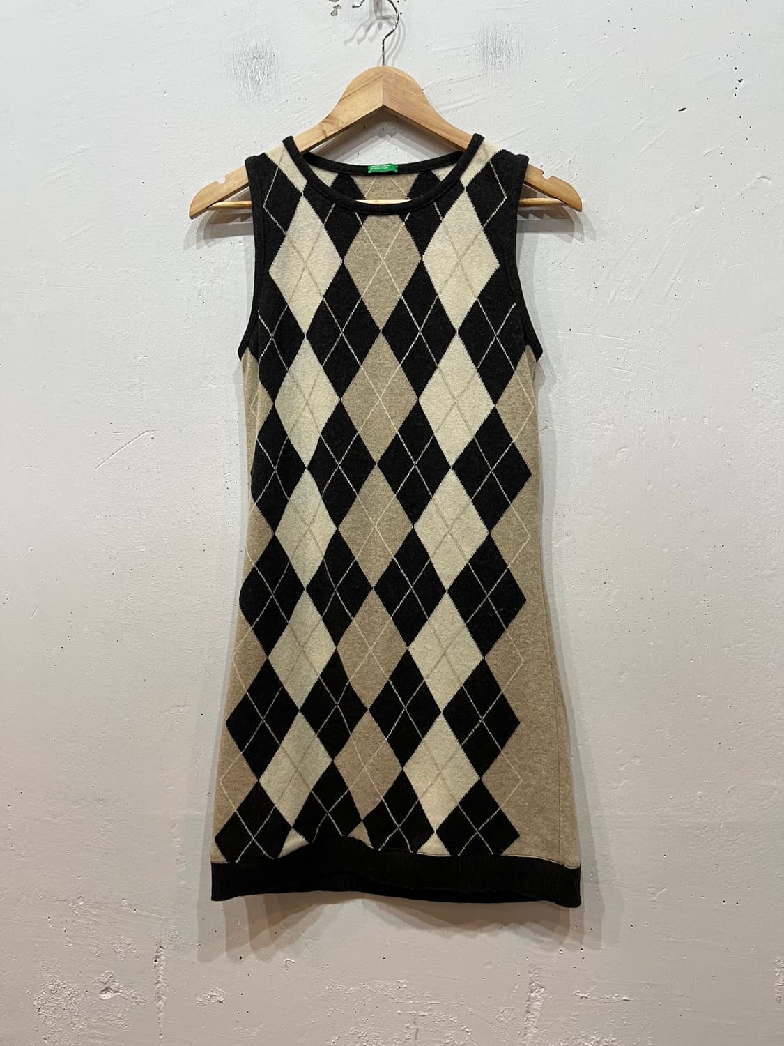 베네통 아가일 울 민소매 니트 원피스 상품이미지1