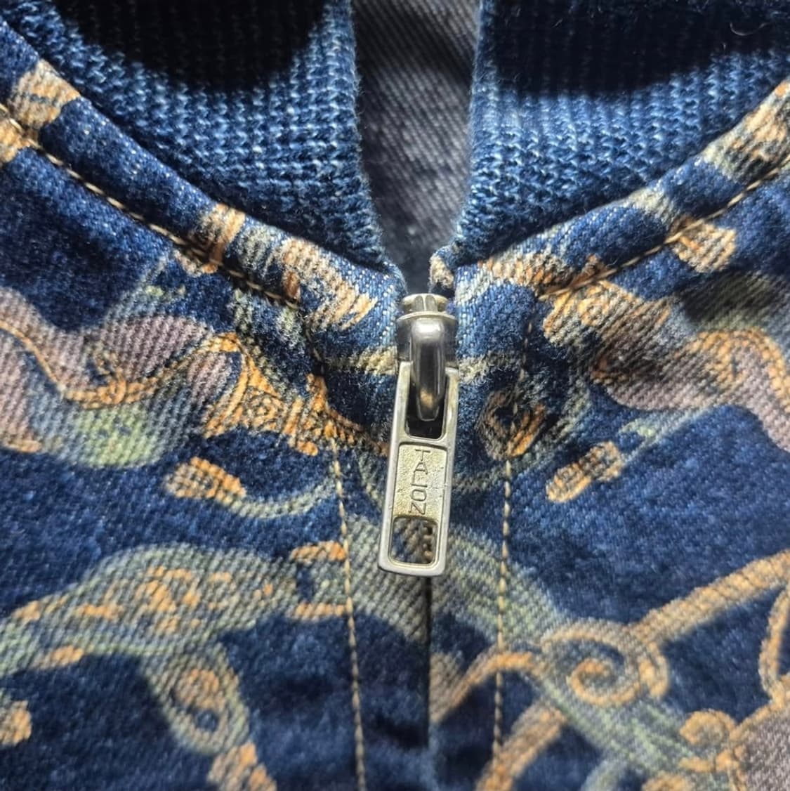 80's 체인 프린팅 탈론 지퍼 빈티지 데님 워크 집 자켓 상품이미지3