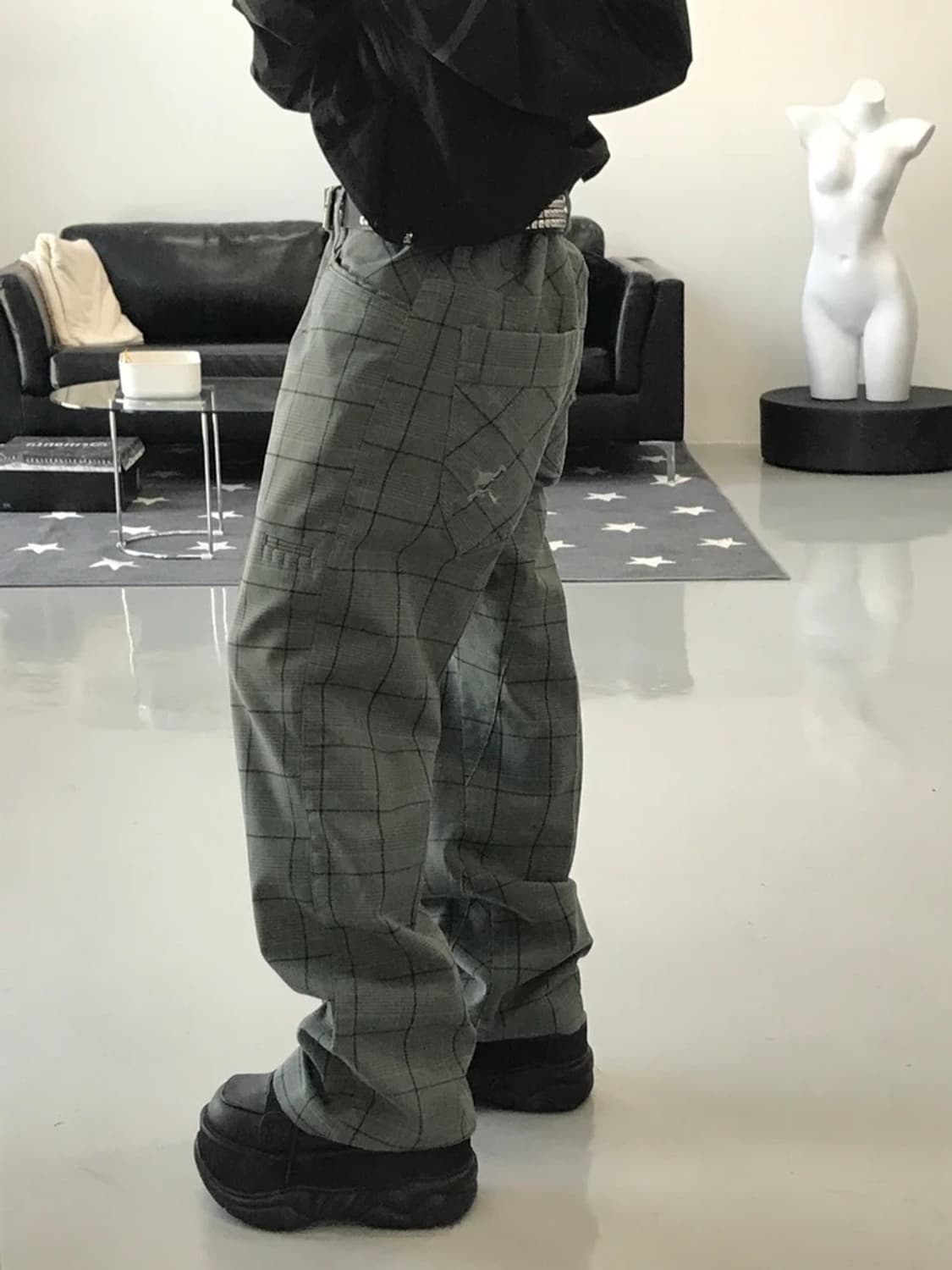 오클리 체크 디테일 해골 자수 포인트 카키 팬츠 상품이미지2