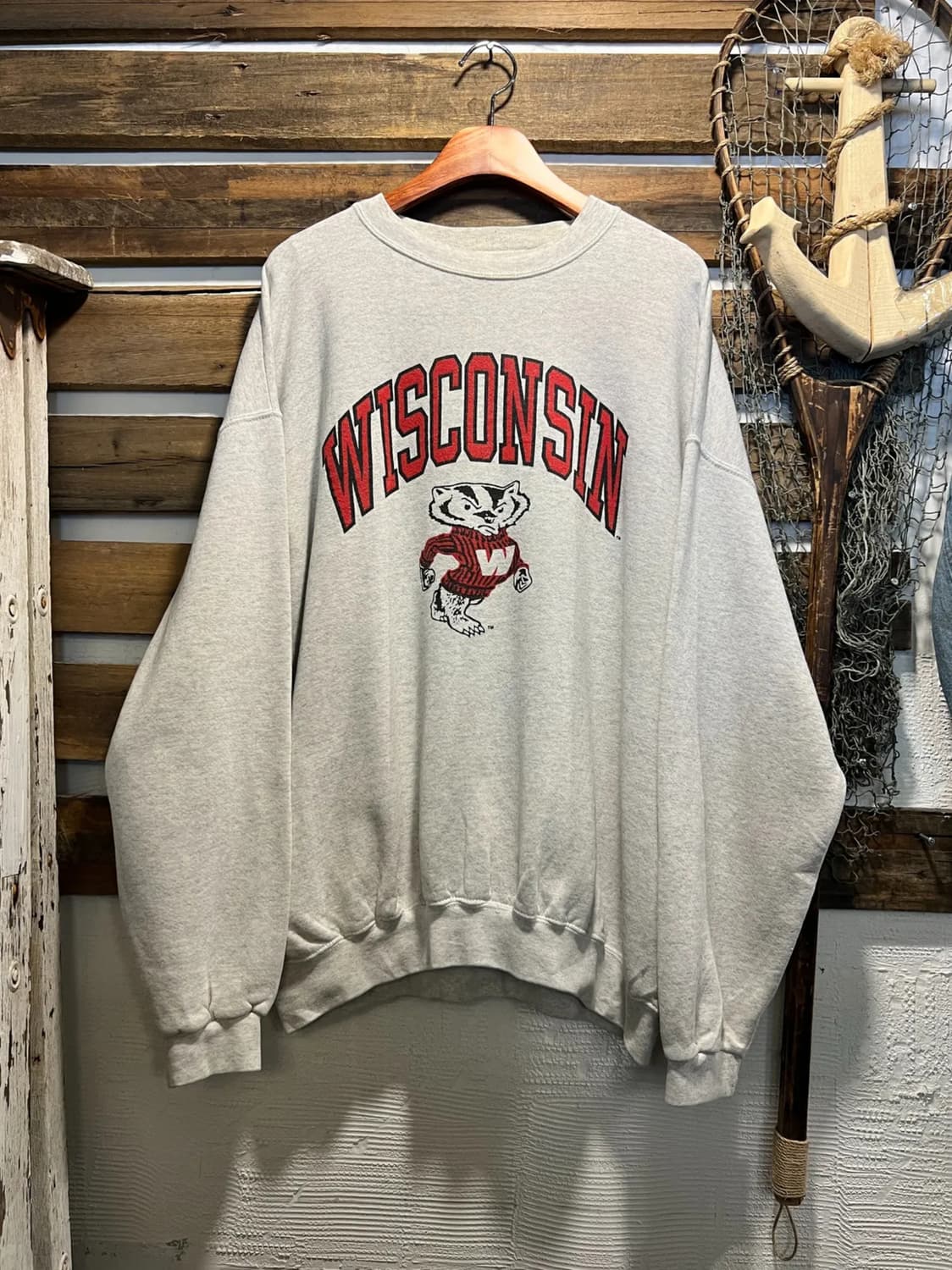 [XL]90's USA Made 위스콘신 풋볼팀 마스코트 멜란지 스웻셔츠 상품이미지1