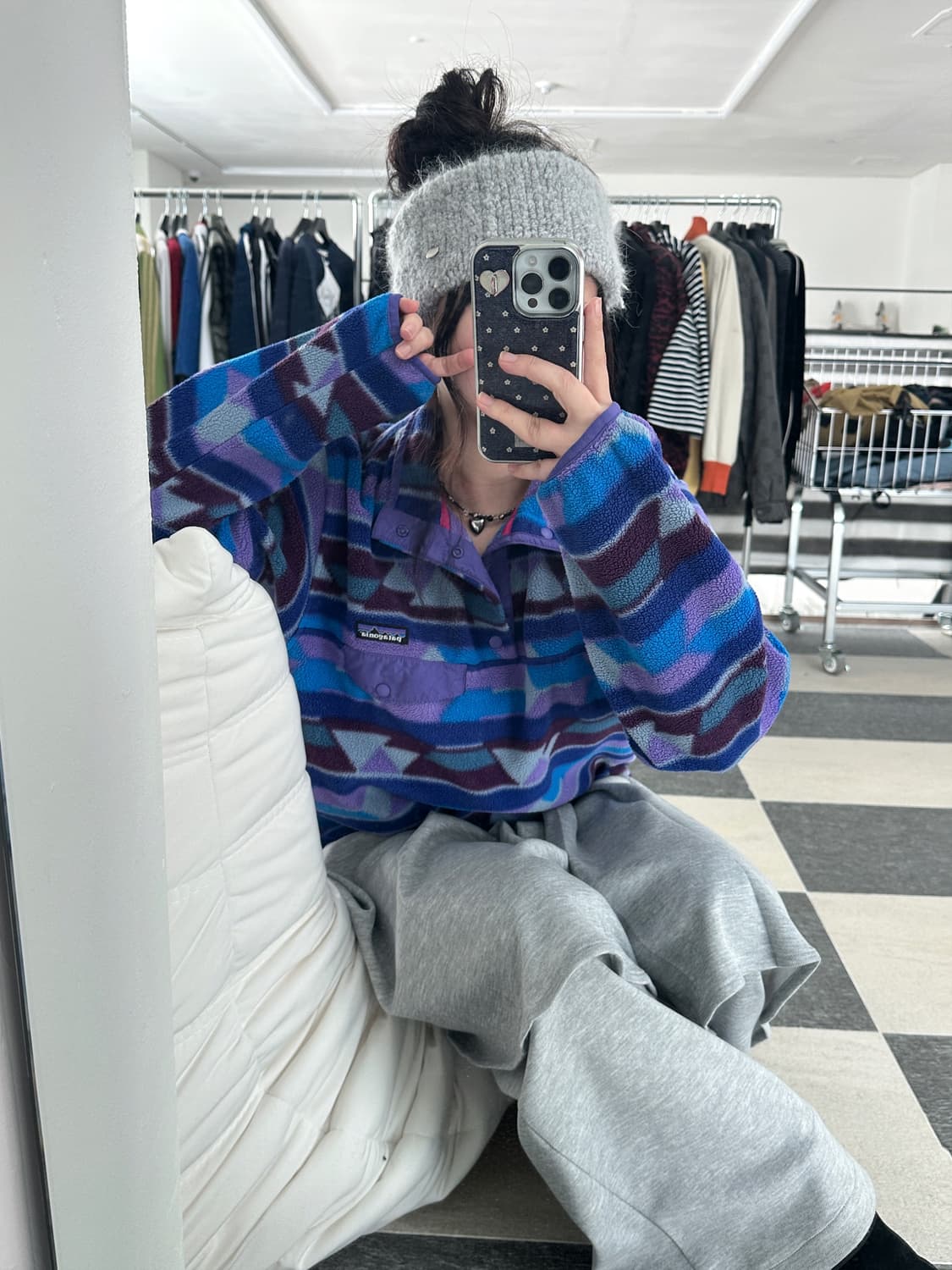 파타고니아 신칠라 블루 패턴 스냅 플리스 상품이미지3