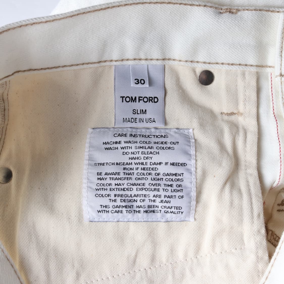 톰포드 슬림핏 데님 팬츠 화이트진 W30 상품이미지4