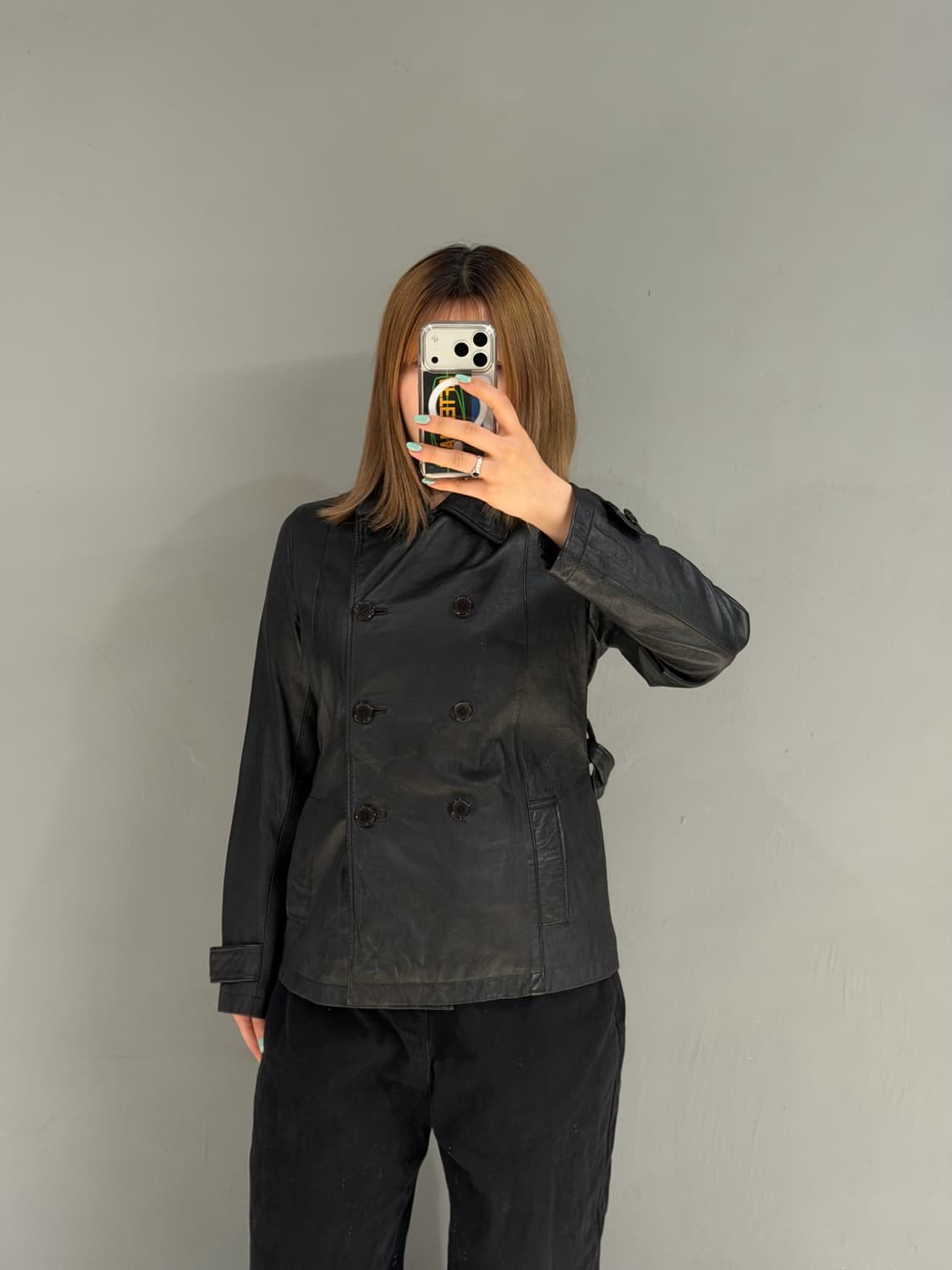 double button strap detail leather jk  상품이미지4