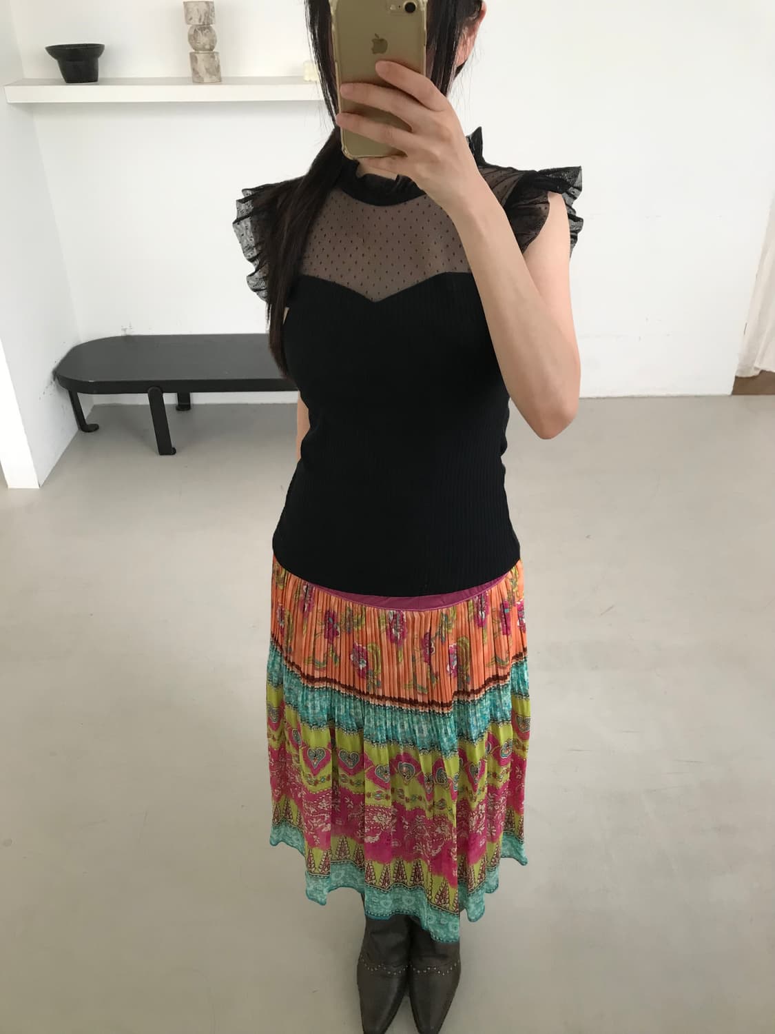 vintage pattern pleats skirt 상품이미지5