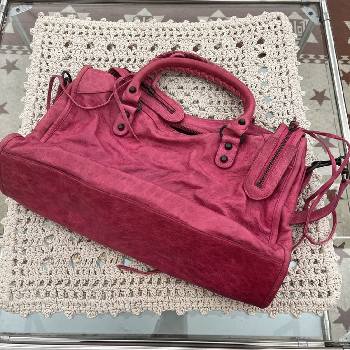 빈티지 스트릿 펑크 키치 스터드 딥핑크 숄더백 C10208 상품이미지4