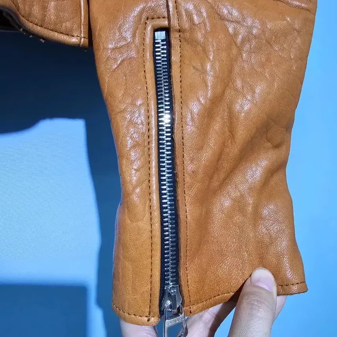 산드로 가죽 라이더 자켓 브라운~55 상품이미지5