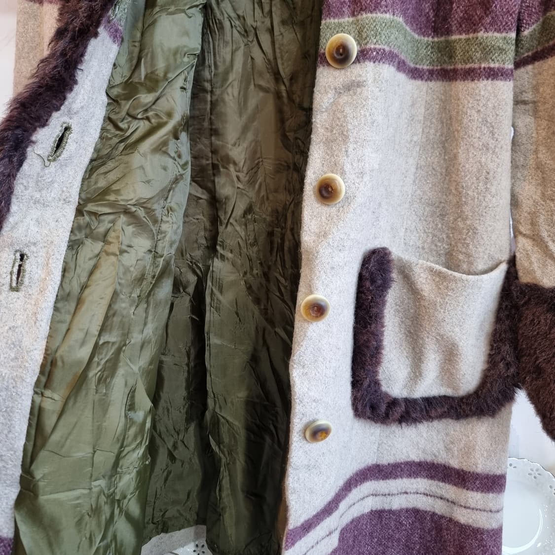 빈티지 퍼 카라 스트라이프 코트 상품이미지4