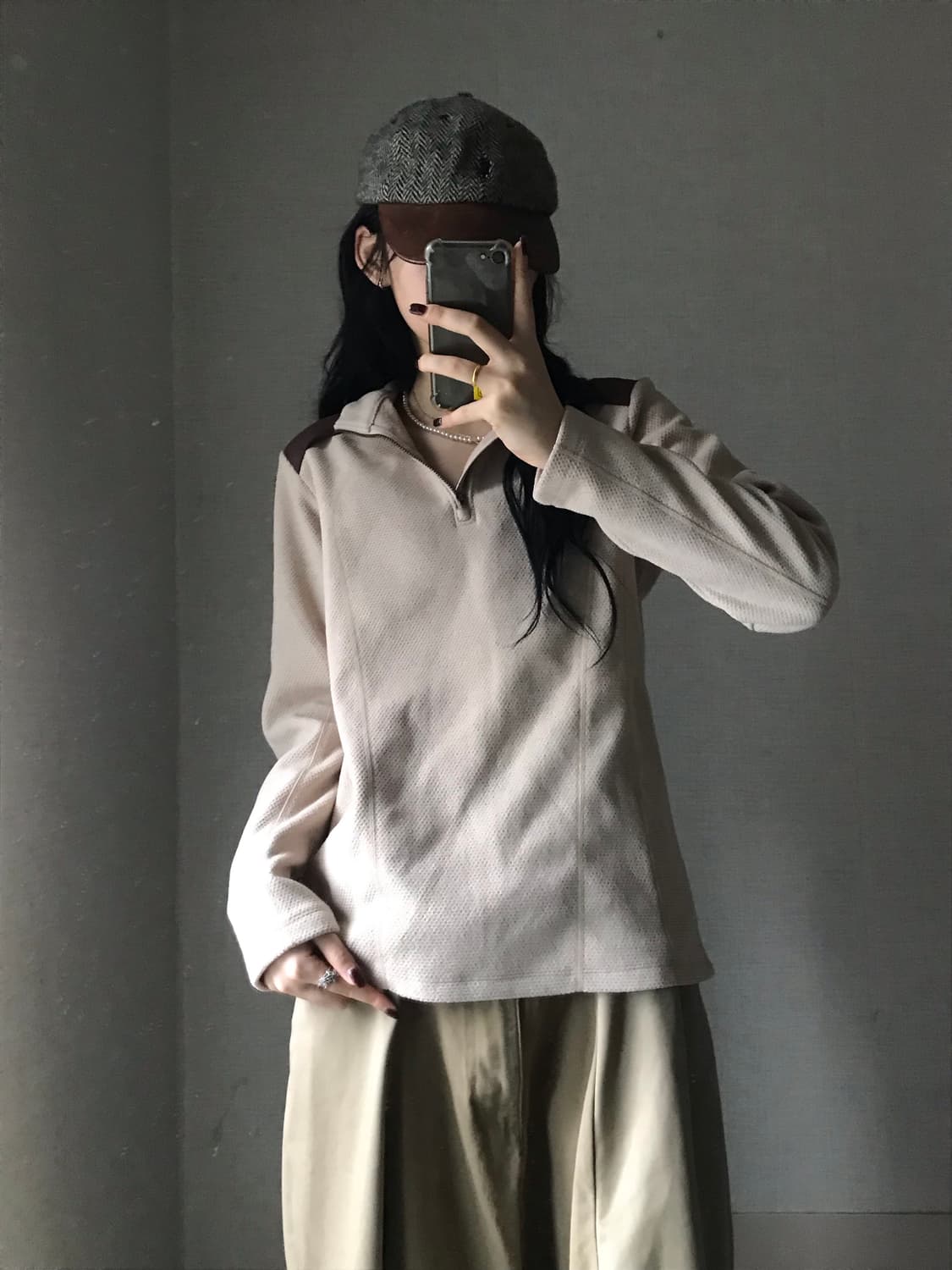 노페 베이지 후리스 반집업 상품이미지5