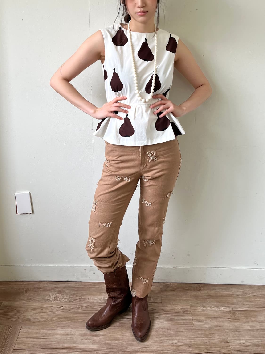 SKY-CONQUEROR 브라운 크랙 데님 팬츠 상품이미지3