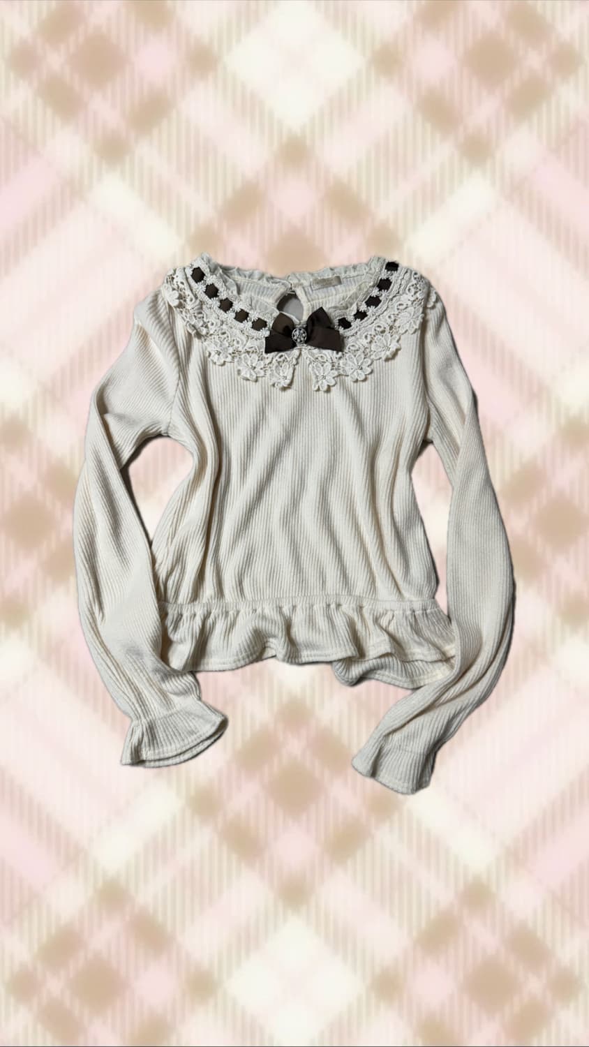 엑시즈팜 브라운 리본 레이스 니트 라떼 히메 갸루 러블리 로걀 빈티지 상품이미지1