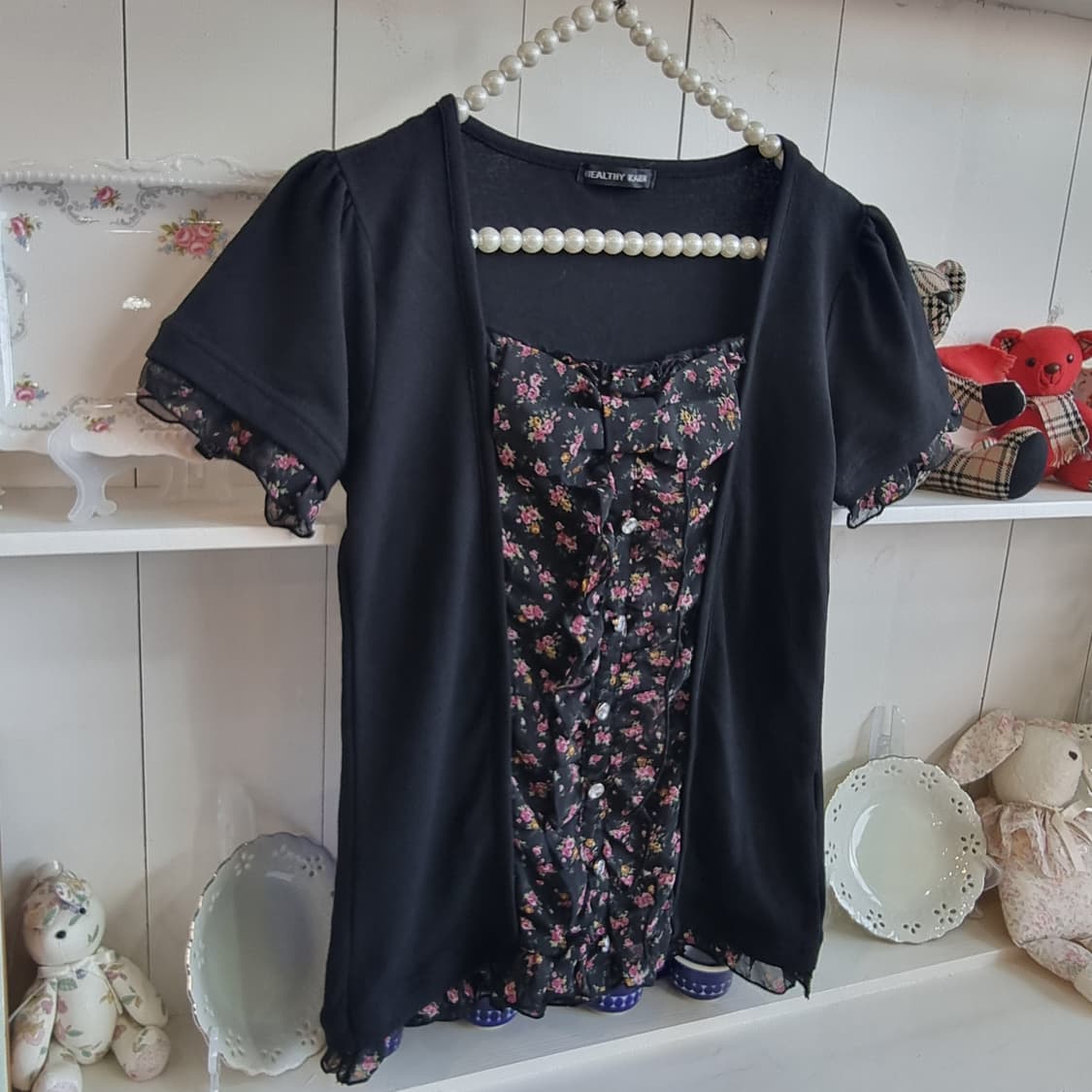 헬시카렌 리본 플라워 레이어드 반팔 상품이미지3