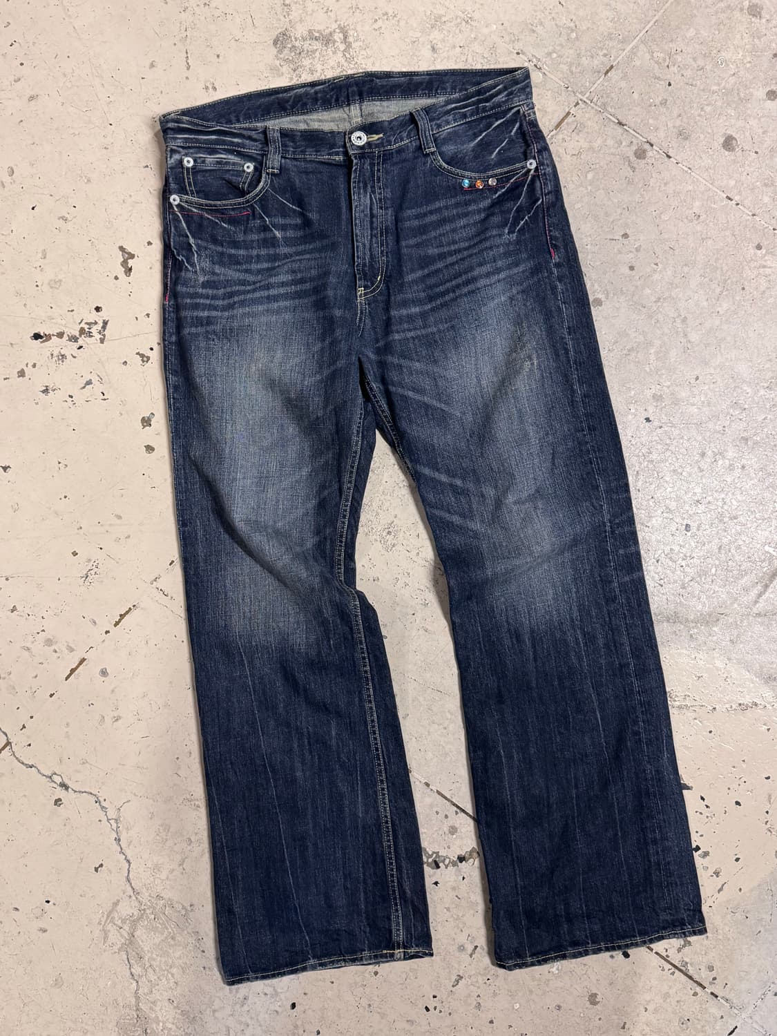 JPN 비즈 스컬 자수 워싱 데님팬츠  상품이미지3