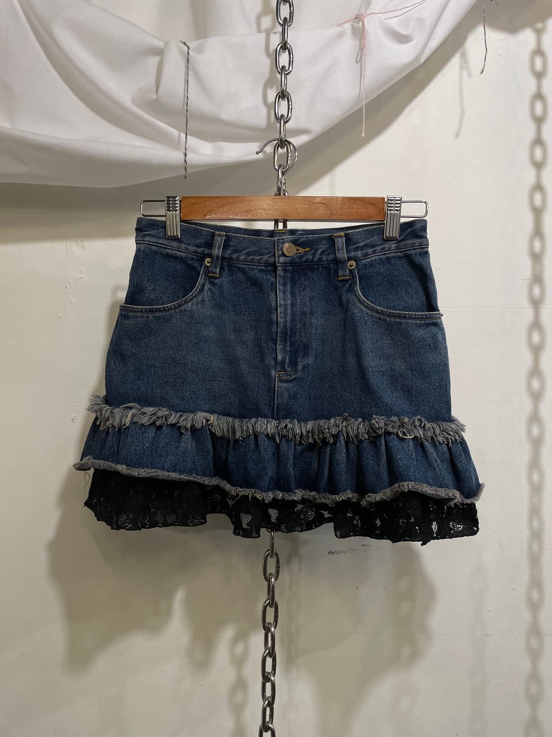 레이스 레이어드 그런지 디테일 데님 스커트 모리 y2k 상품이미지2