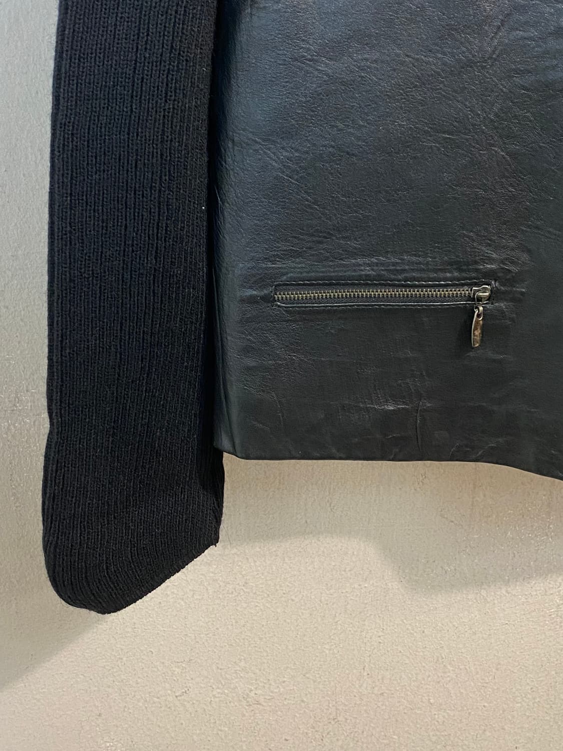 빈티지 레더 & 니트 집업 자켓 상품이미지4