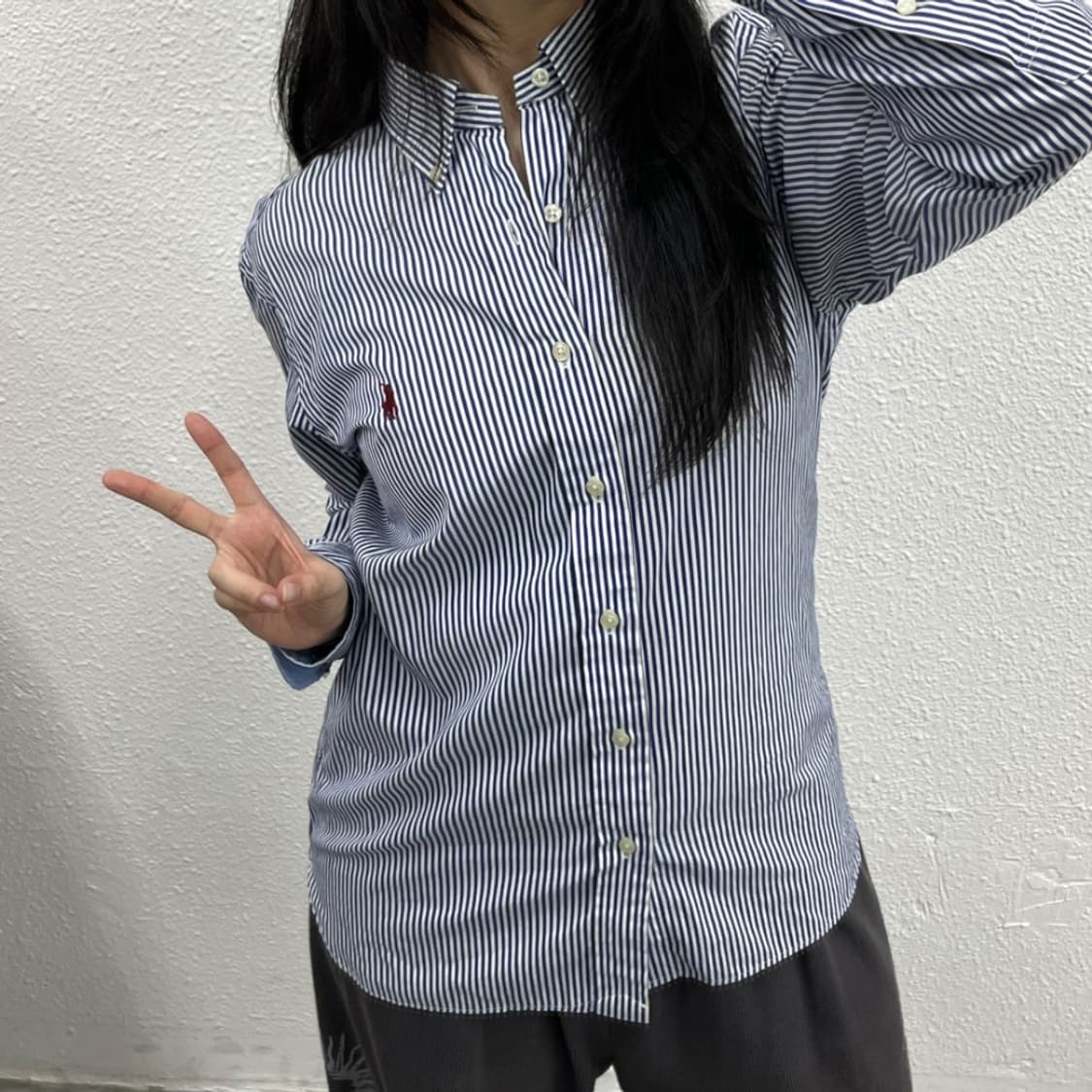 폴로 랄프로렌 버건디포니 블루 스트라이프 셔츠 S 상품이미지7