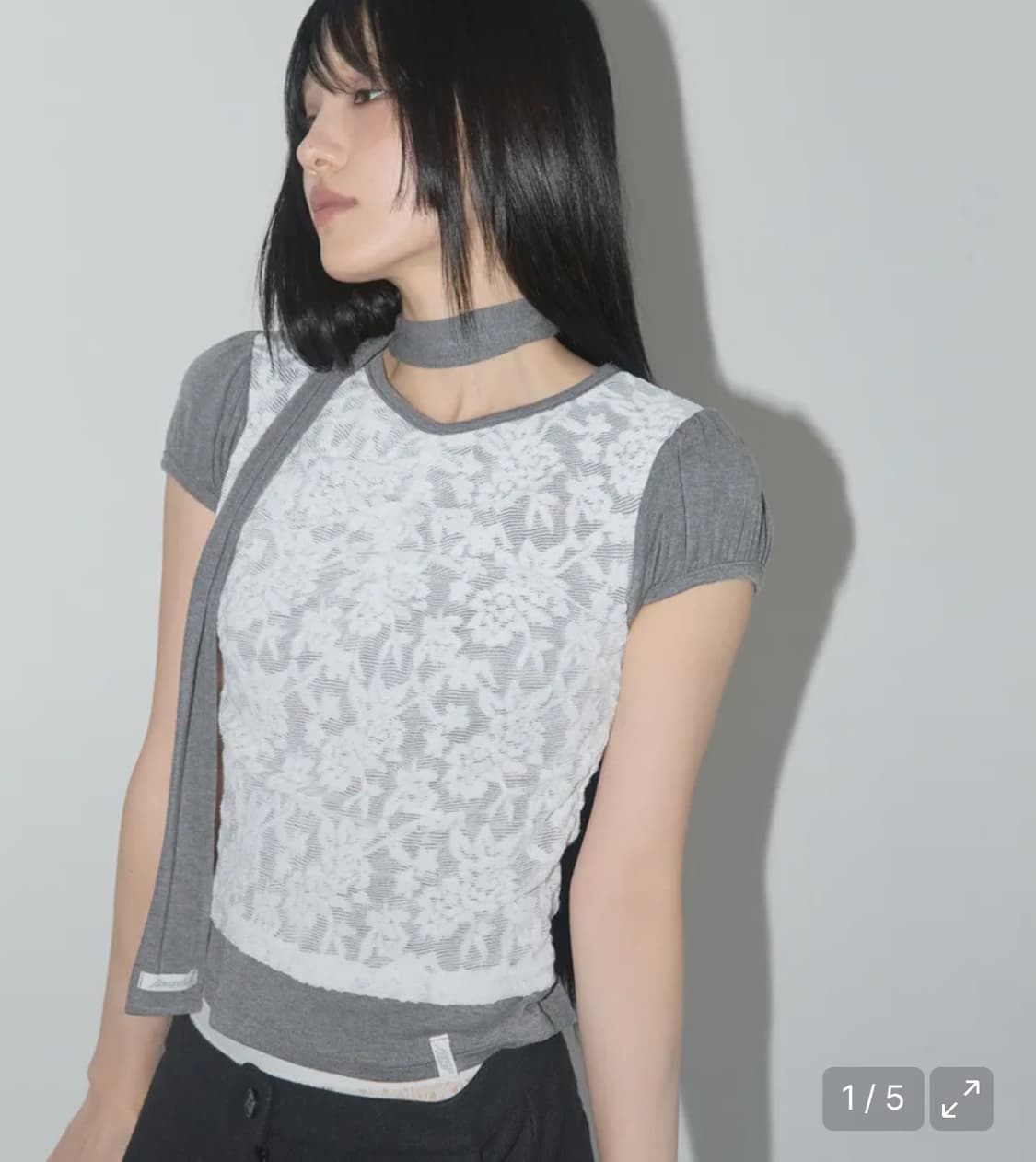 팬시클럽   레이스 셔링 탑 & 스카프 상품이미지1