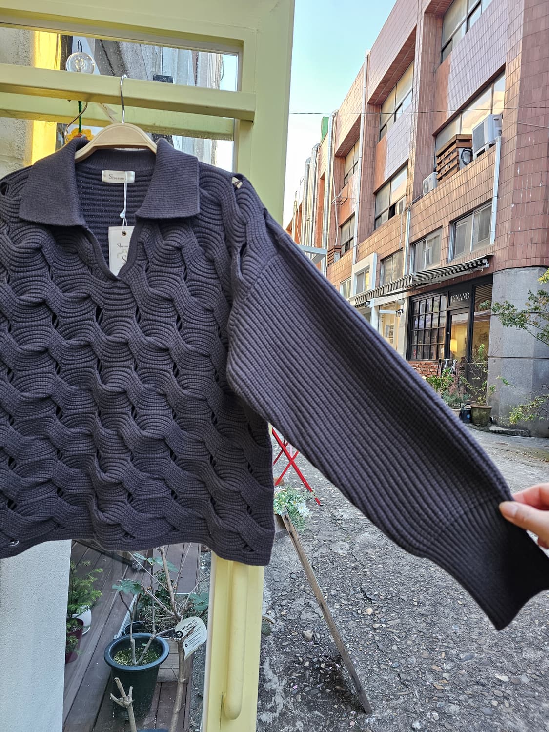 Japan 다크그레이 시스루 웨이브 니트 상품이미지4